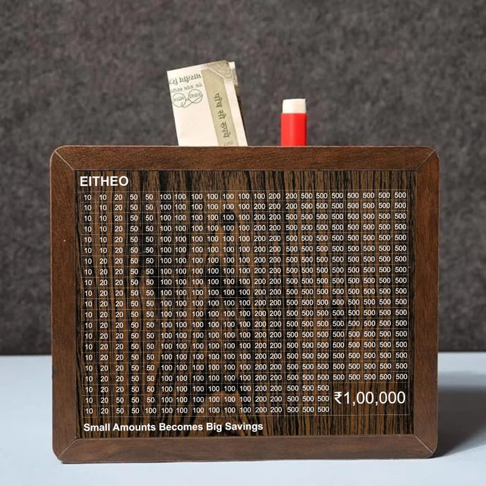 1 Lakh Rs Perpetual Wooden Money Piggy Bank Gullak