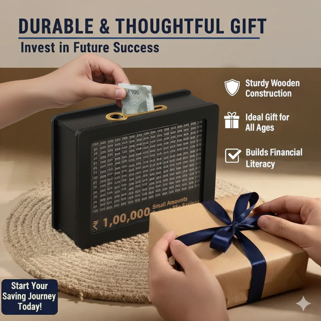 1 Lakh Rs Perpetual Wooden Money Piggy Bank Gullak